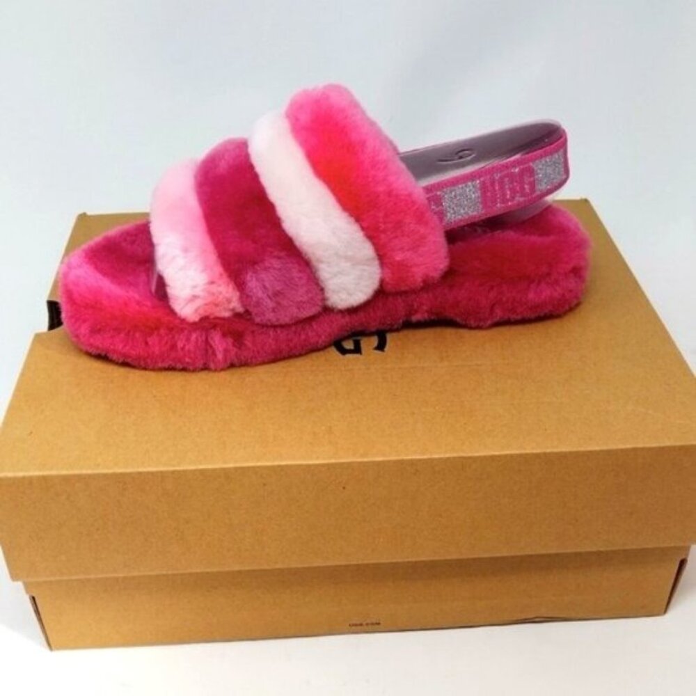 UGG K Fluff Pink Slide Slippers 6 - Picture 2 of 7